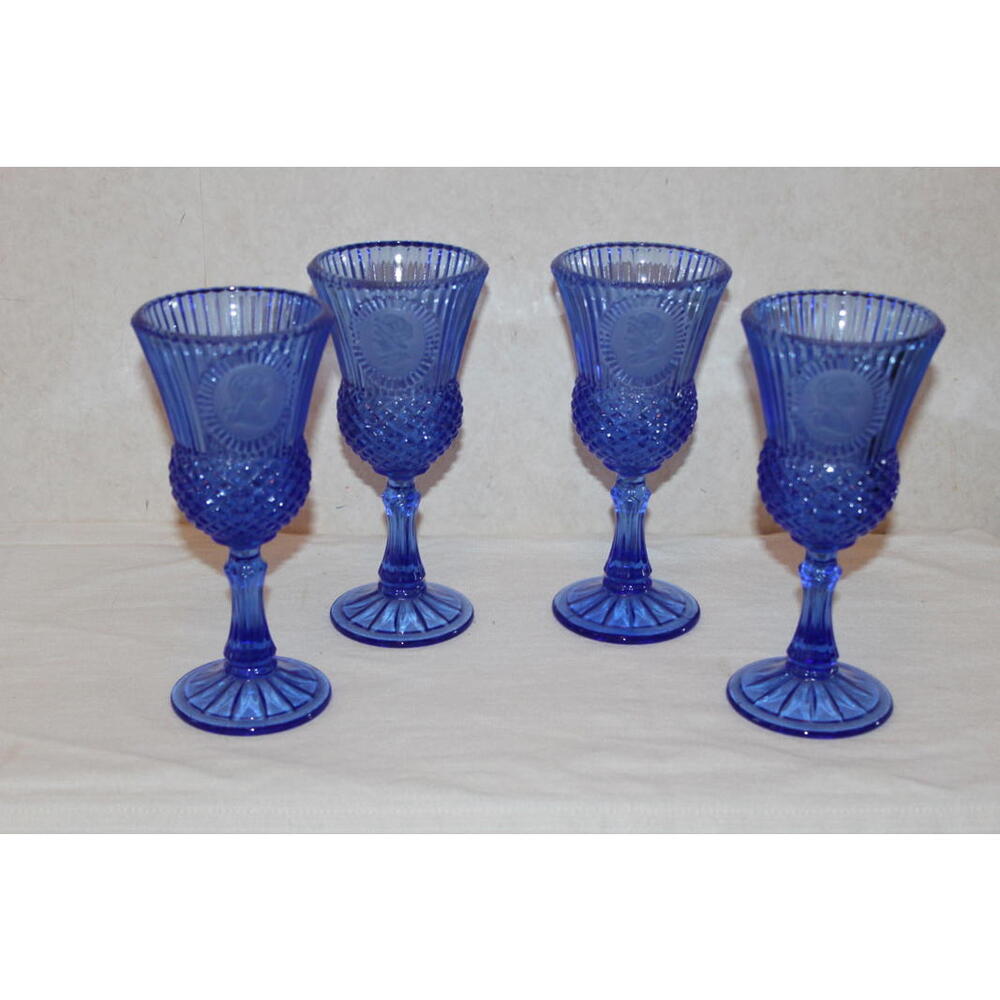 Vintage Fostoria Avon Cobalt Blue George Martha Washington Glasses – Set of 4 - Picture 1 of 4